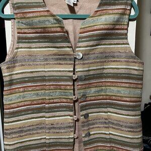 Coldwater Creek Peach Vintage Woven Suede Vest Women's Size‎ M